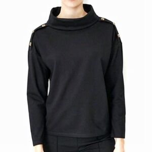 New Ann Taylor Small Button Mock Neck Top Black